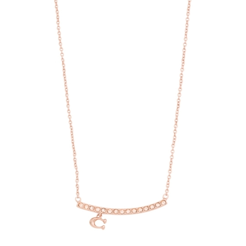 Coach Bar C Charm Necklace Rose Gold